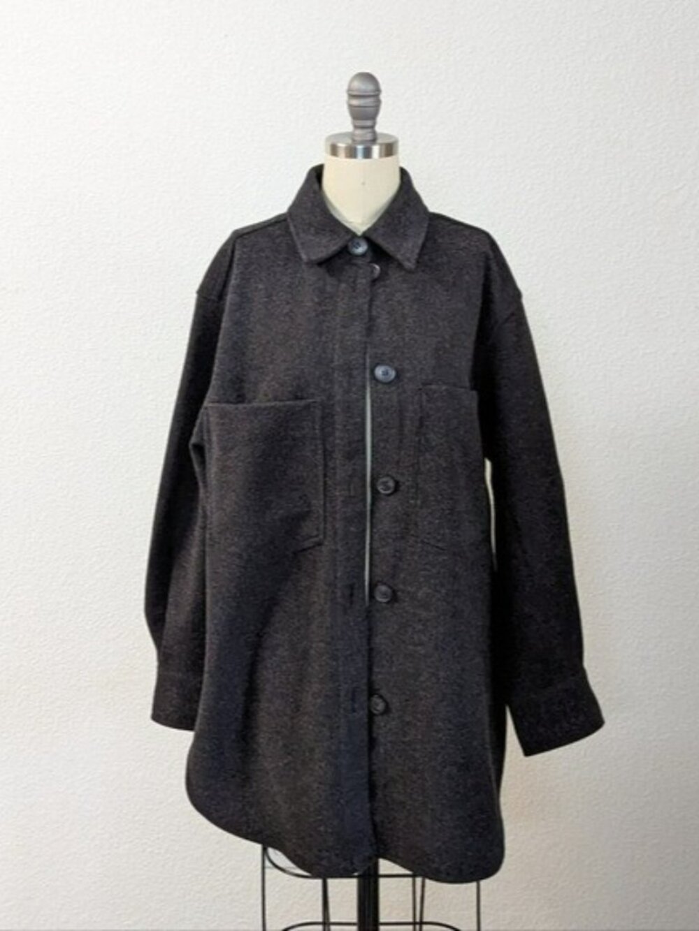 H&M Collar Button Down Fleece Shacket Jacket Gray S hipster casual fall hiking